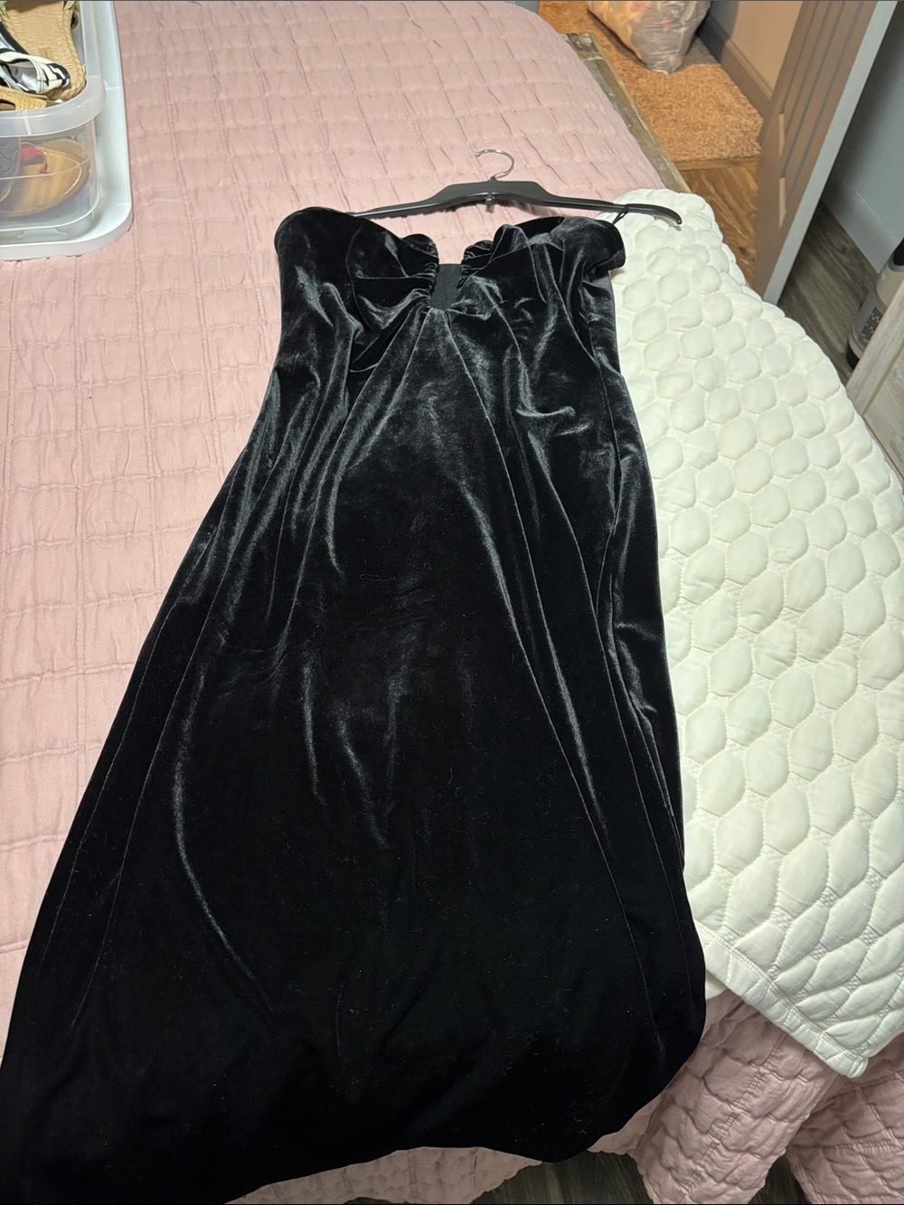 Astr Black Velvet Strapless Evening Gown